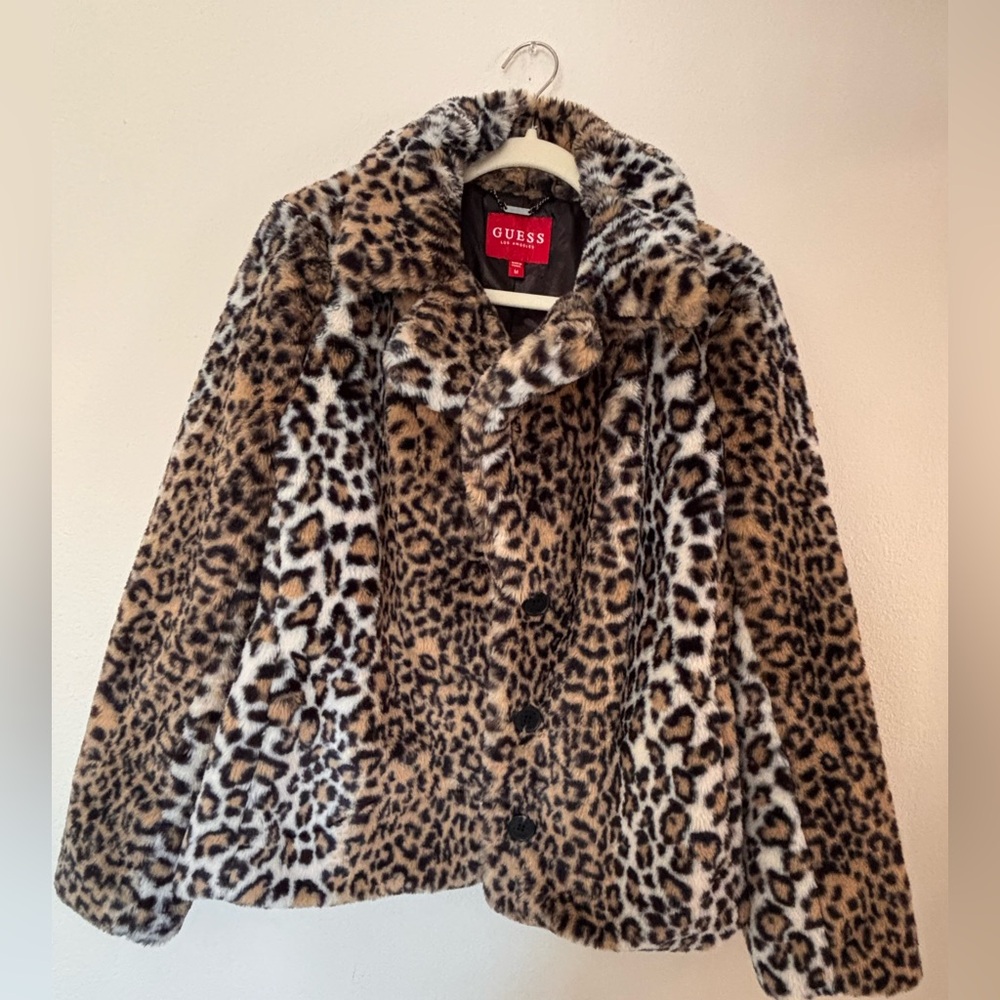 GUESS Leopard  Print Faux Fur Jacket
Size M